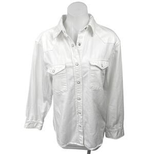 NEW Aritzia Denim Forum White Snap Button Down Denim Jean Shirt Coat Jacket M